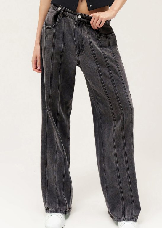 Street Mid-Rise Adjustable Button Lines Modify Wide Leg Jeans