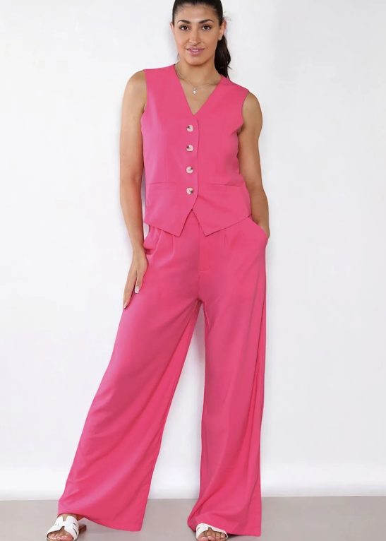 Summer Plain V-Neck Sleeveless Button Tank & Suiting Pants Co-ord