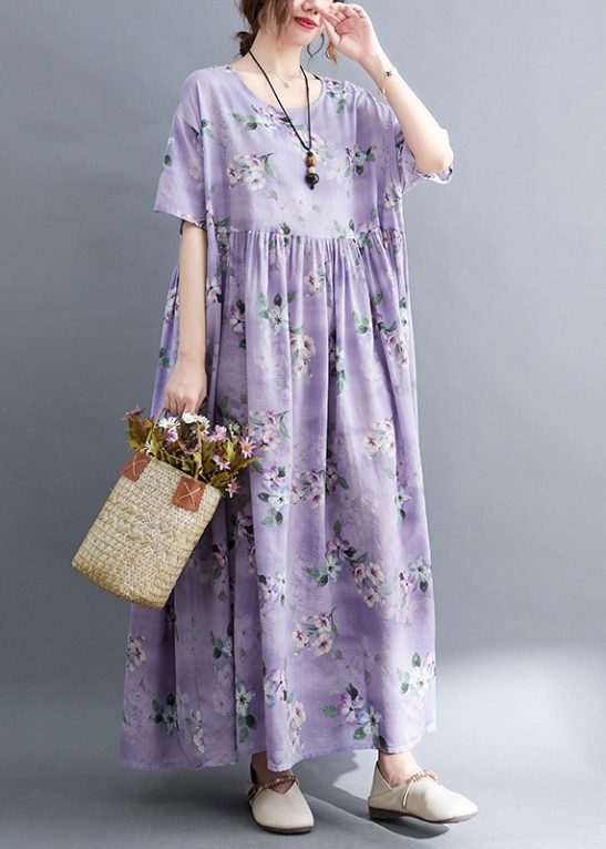 Floral Loose-Fit Maxi Dress – Soft Lavender Summer Boho Casual Dress
