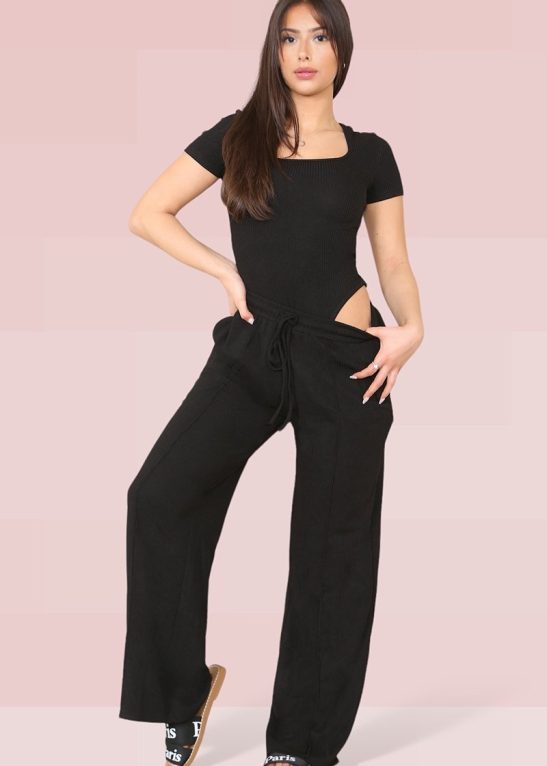 Trendy Square Neck Shaping Bodysuit & Wide Leg Trousers Co-ord